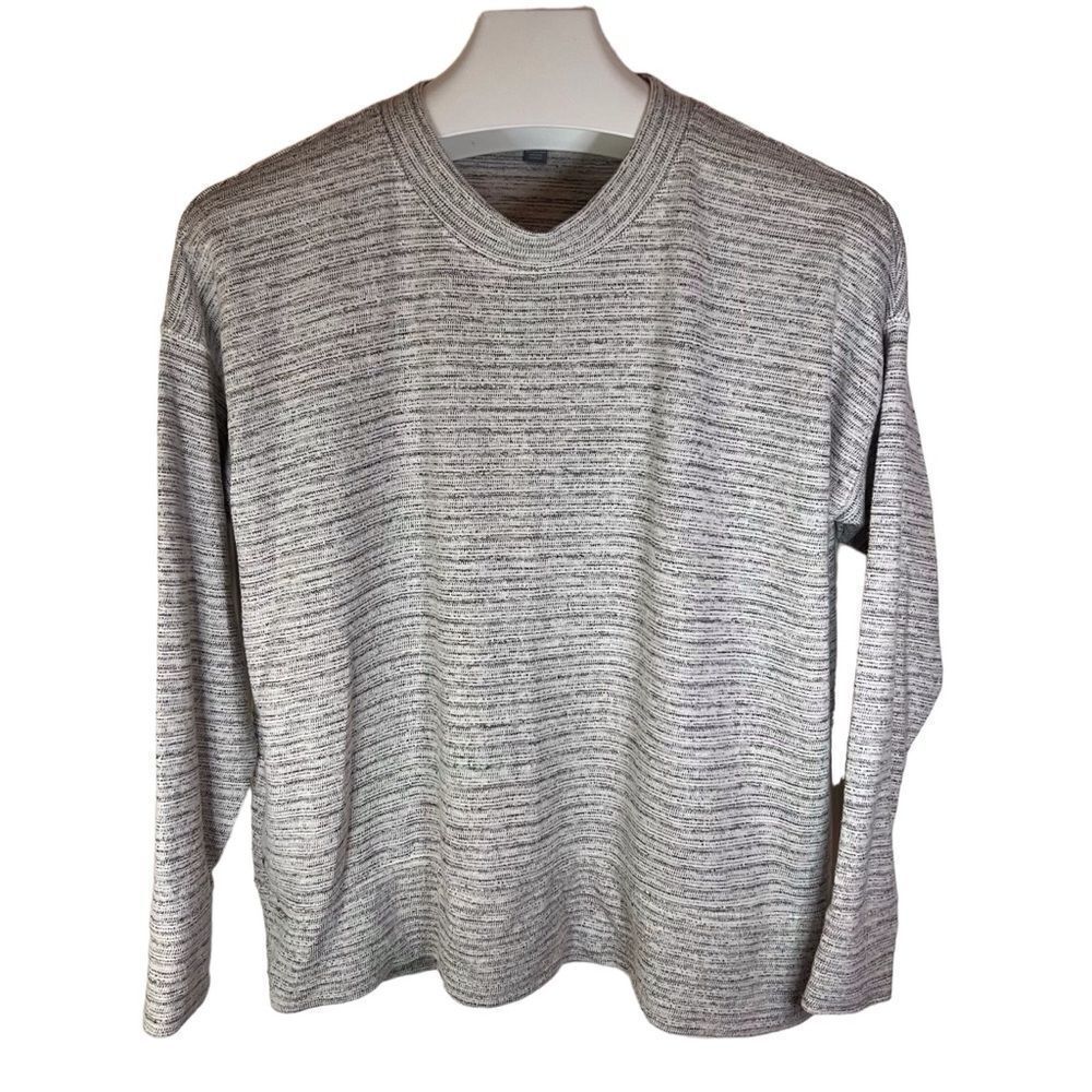 Aerie Women's Long Sleeve Grey Striped Crew Neck Tee Shirt Size Small